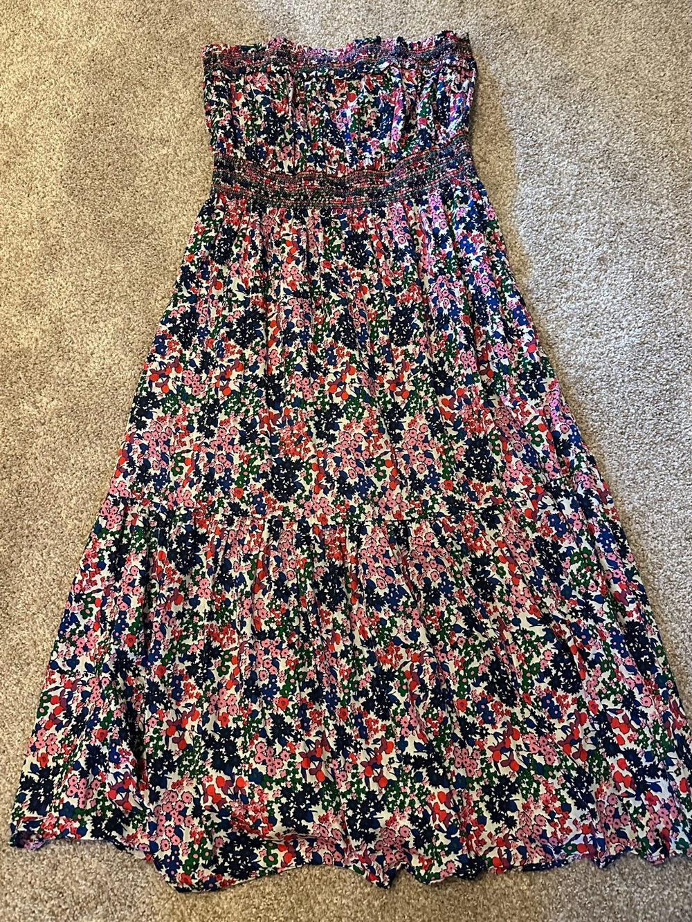 J. Crew Floral Strapless Maxi Dress in Navy, Pink & Green